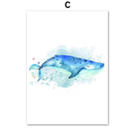Whale Dolphins Octopus Shark Wall Art Canvas Painting 