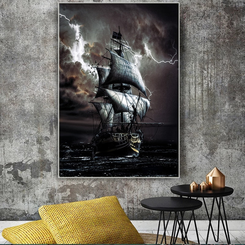 toile tableaux bateau pirate 50x70 cm