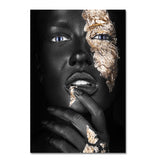 tableau femme noir feuille d’or