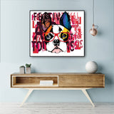 Tableau chien Ecriture rose