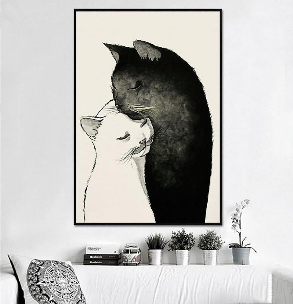 Tableau mémo tête de chat, noir et blanc, Tribu de chats