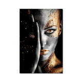 tableau femme noir feuille d’or