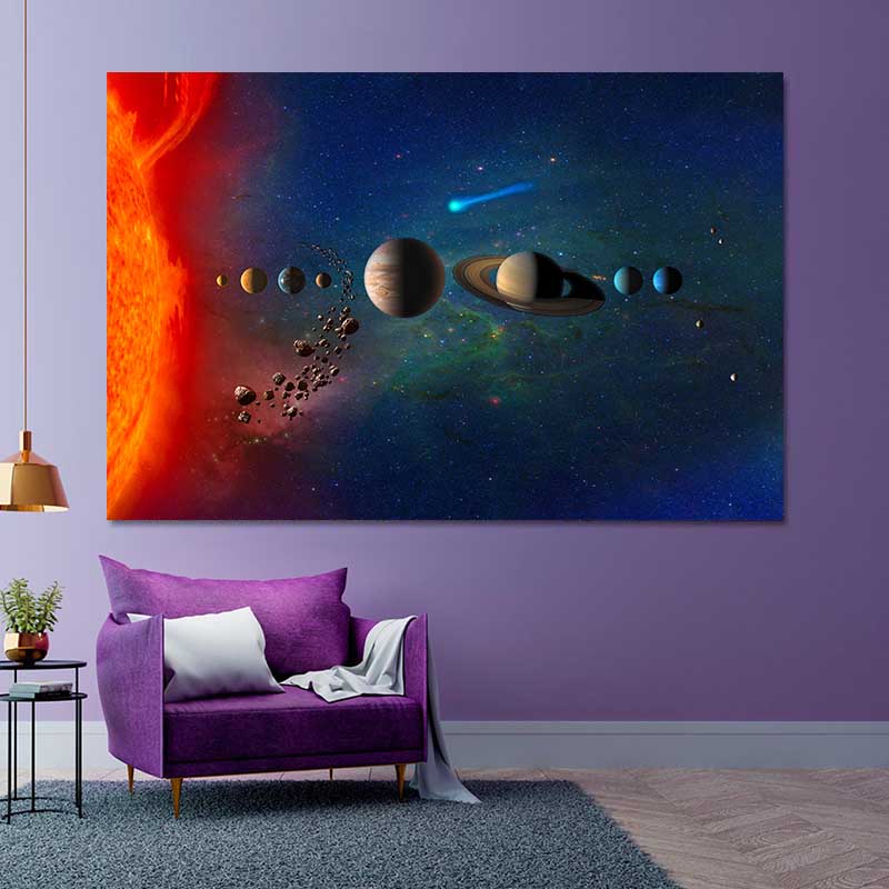 Peinture sur toile Image satellite d'une terre lumineuse - noir et