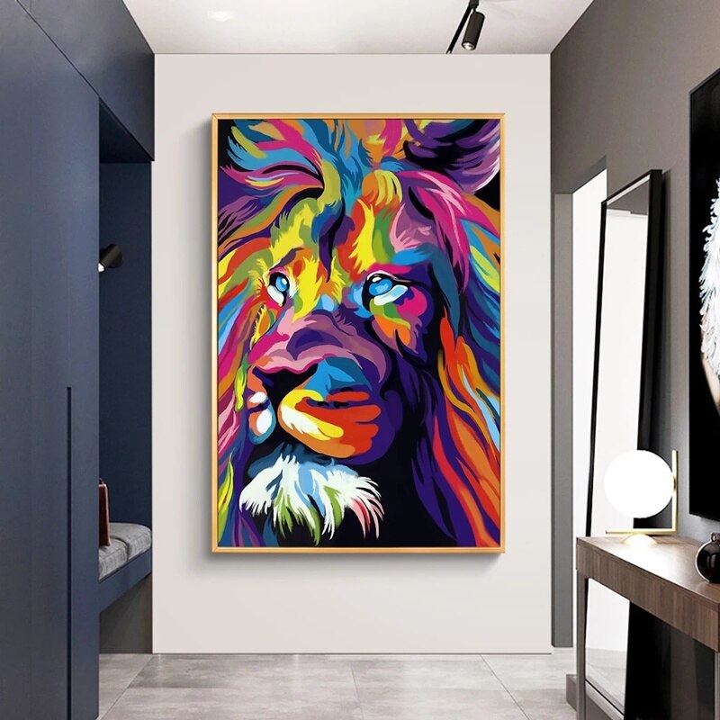 ▷ Tableau d'un lion multicolore, 5 éléments