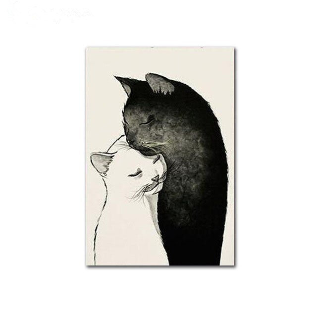 Tableau Chat blanc et chat noir