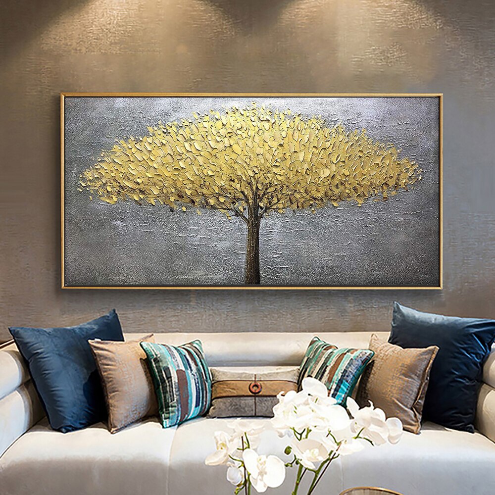 tableau peinture arbre en or