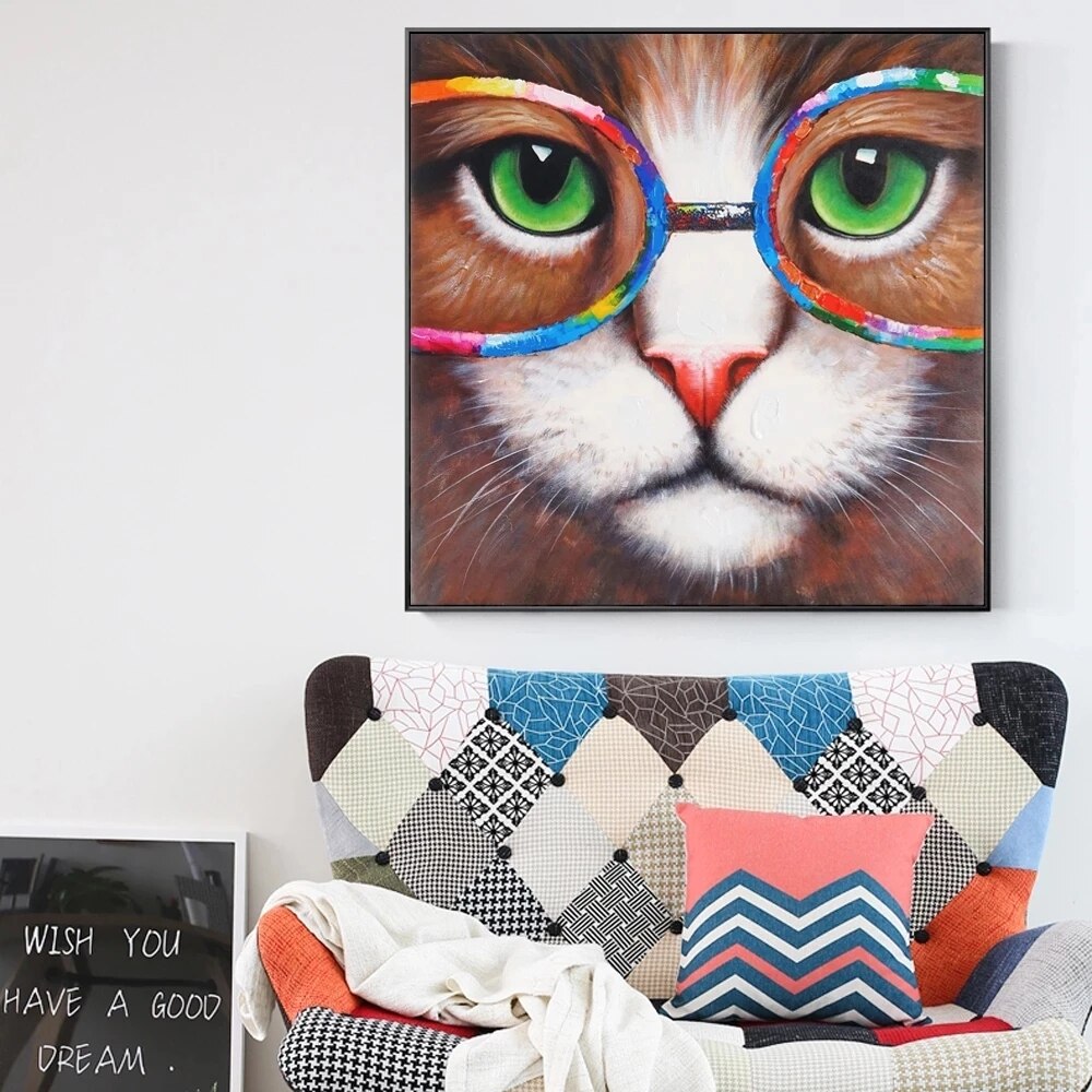 tableau chat avec des lunettes La maison des tableaux