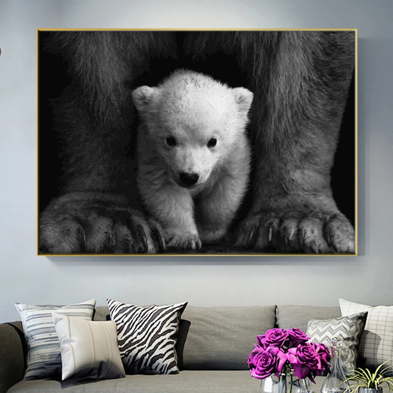 tableau photo noir et blanc b b ours blanc