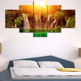 Tableau montagne 5 pièces Cascade coucher de soleil