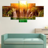 Tableau montagne 5 pièces Cascade coucher de soleil