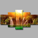 Tableau montagne 5 pièces Cascade coucher de soleil