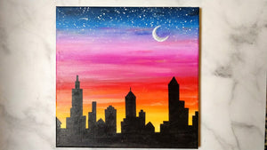 Comment peindre un paysage urbain au coucher du soleil?