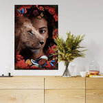 tableau femme lion et fleurs