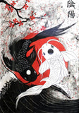 Japanese Geisha And Yin-Yang Fish Oil Canvas Painting Cat 