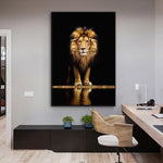 tableau réaliste grand lion fond noir