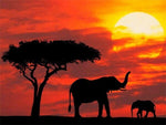 Tableau ombre éléphants et arbre