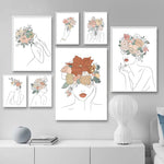 tableau fleurs et femme trait dessin