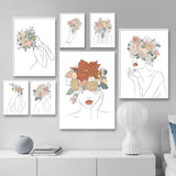 tableau fleurs et femme trait dessin