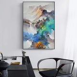 tableau montagne tache de peinture bleue