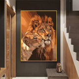 Tableau lion Peinture couple lions