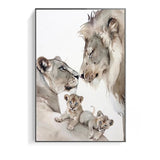 tableau fond blanc famille de lion