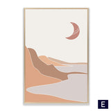 tableau abstrait lune et montagne