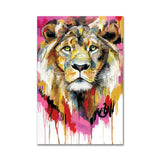 tableau abstrait grand lion fond rose