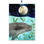 Whale Narwhal Girl Boy Ocean World Nursery Wall Art Canvas 