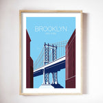 Tableau peinture Brooklyn fond bleu