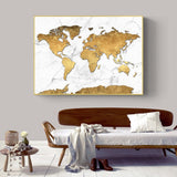 tableau carte continents dorés