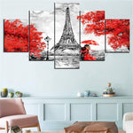 tableau noir et blanc arbre rouge et tour Eifel