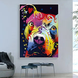 tableau moderne chien multicolore