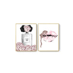 tableau fond blanc fleurs roses