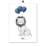 Cartoon Balloon Animal Lion Monkey Elephant Nordic Posters 