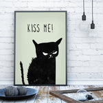 tableau chat noir kiss me
