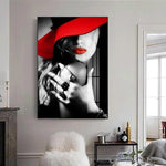 tableau femme nu chapeau rouge