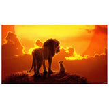 tableau affiche deux lions coucher de soleil