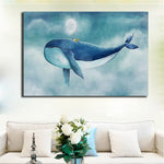 tableau enfant baleine bleu foncé