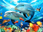 Affiche fond marin et dauphins