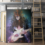 tableau guitariste fumée bleu et violette