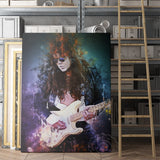 tableau guitariste fumée bleu et violette