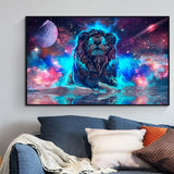 tableau lion galactique bleu