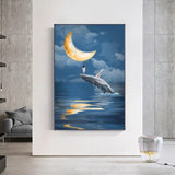 Modern Seascapes Canvas Girl with Dolphin Painting Posters 