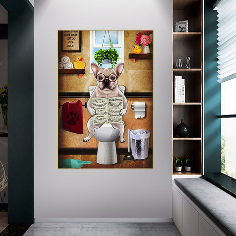 136. Toile chien ballon tableau pop art tableau pour toilette w.c