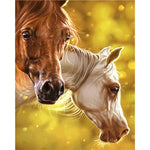 Tableau peinture cheval fond doré