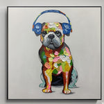 tableau chien coloré casque de musique