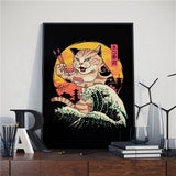 Japanese Samurai Cat Posters and Prints Ramen Nostalgia 