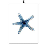 Watercolor Sea Whale Coral Starfish Shell Marine Life Nordic