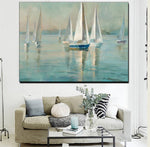 tableau peinture plusieurs petits bateaux