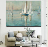 tableau peinture plusieurs petits bateaux
